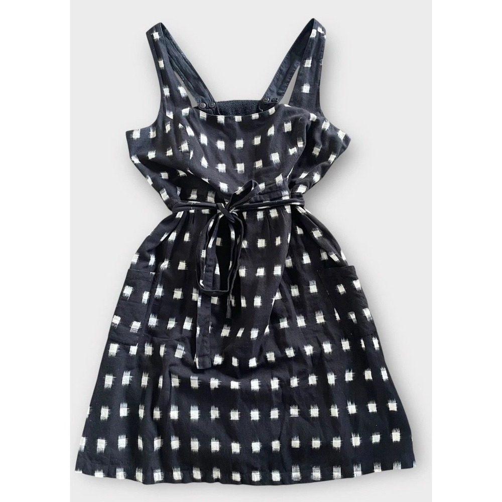 FatFace The Serena Dress Women 10 Black Ikat Pockets Smocked Lagenlook Cottage - Picture 2 of 7